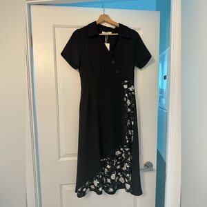 Floral black midi dress double layer